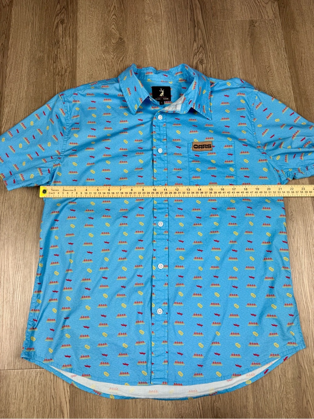 Jack + Sage OARS Canoe Mountain Print Button Up Blue Camp Short Sleeve Shirt LG - Picture 5 of 8